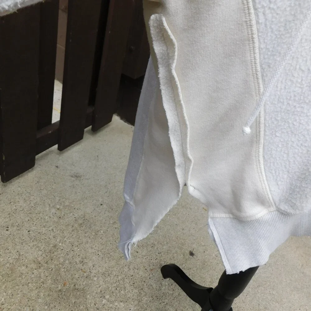 RARE Free People L Oversized Gray & Ivory Patchwork Hoodie Sweatshirt - Picture 4 of 6